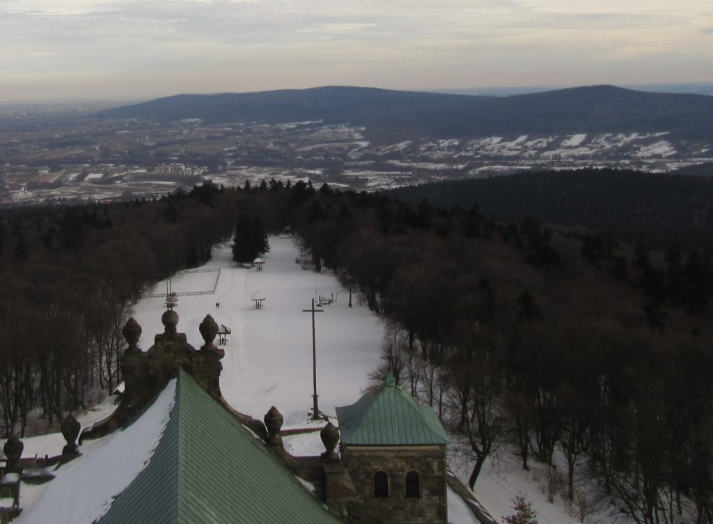 The Jeleniowskie mountain range from Holy Cross monastery Poland