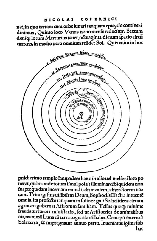 "O Obrotach ciał niebieskich" strona z dzieła Mikołaja Kopernika